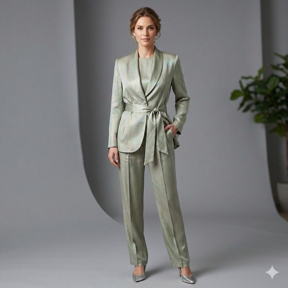 Vintage Metropolitan New York 2pc Pant Suit Set Sage Green 8 Made in USA 80s